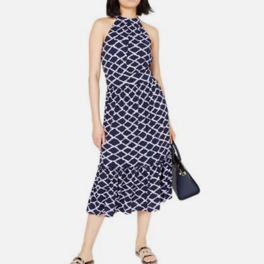 Michael Kors shore blue Ikat Ruffle Midi Dress halter in a size Large